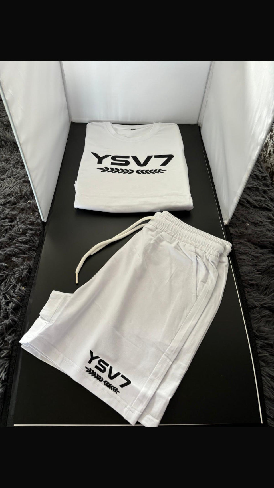 WOMENS FITTED WHITE SHORT SET BLACK LOGO