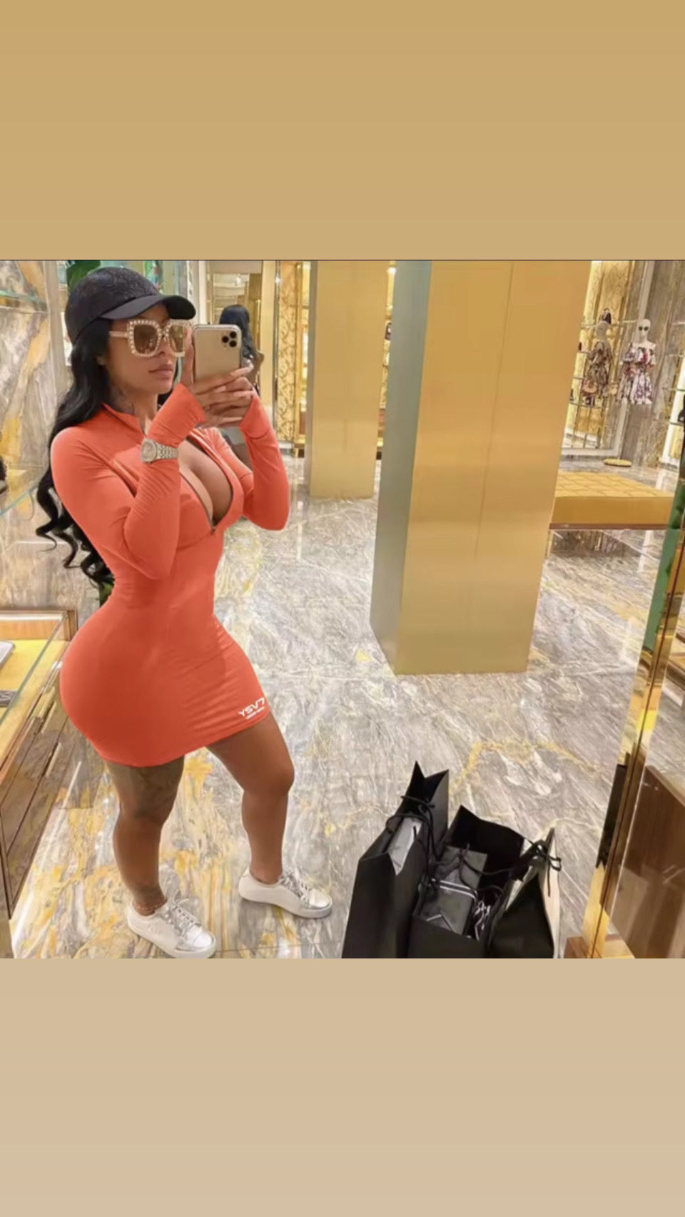 SHAPEWEAR BODYCON ZIPPED DRESS TANGERINE ORANGE