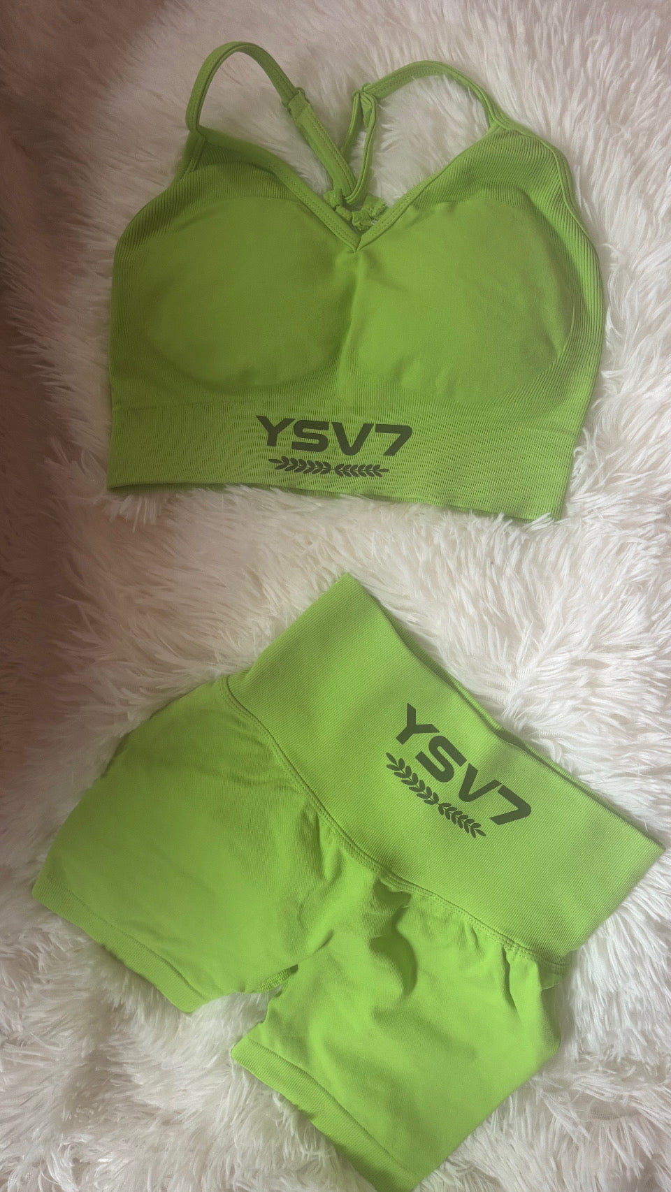 YSV7 Women's Neon Green Sports Bra and Shorts Set