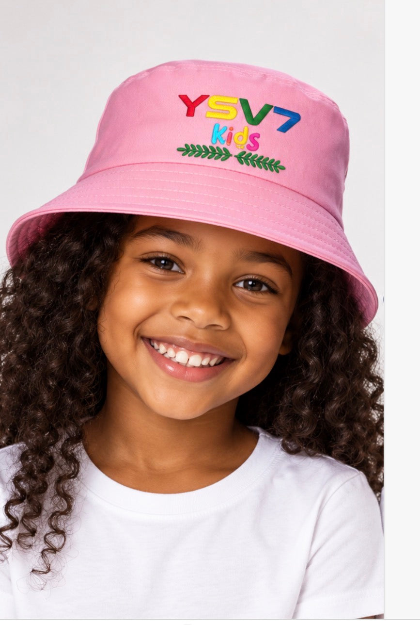 KIDS COLLECTION PINK BUCKET HAT COLOURFUL LOGO