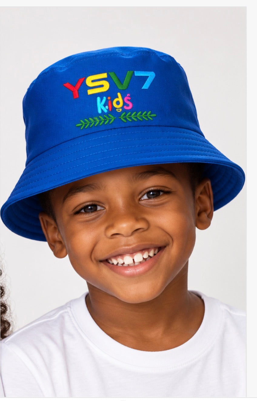 KIDS COLLECTION COBALT BLUE BUCKET HAT COLOURFUL LOGO