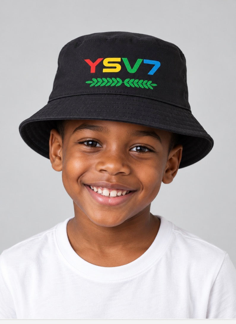 KIDS COLLECTION BLACK BUCKET HAT COLOURFUL LOGO