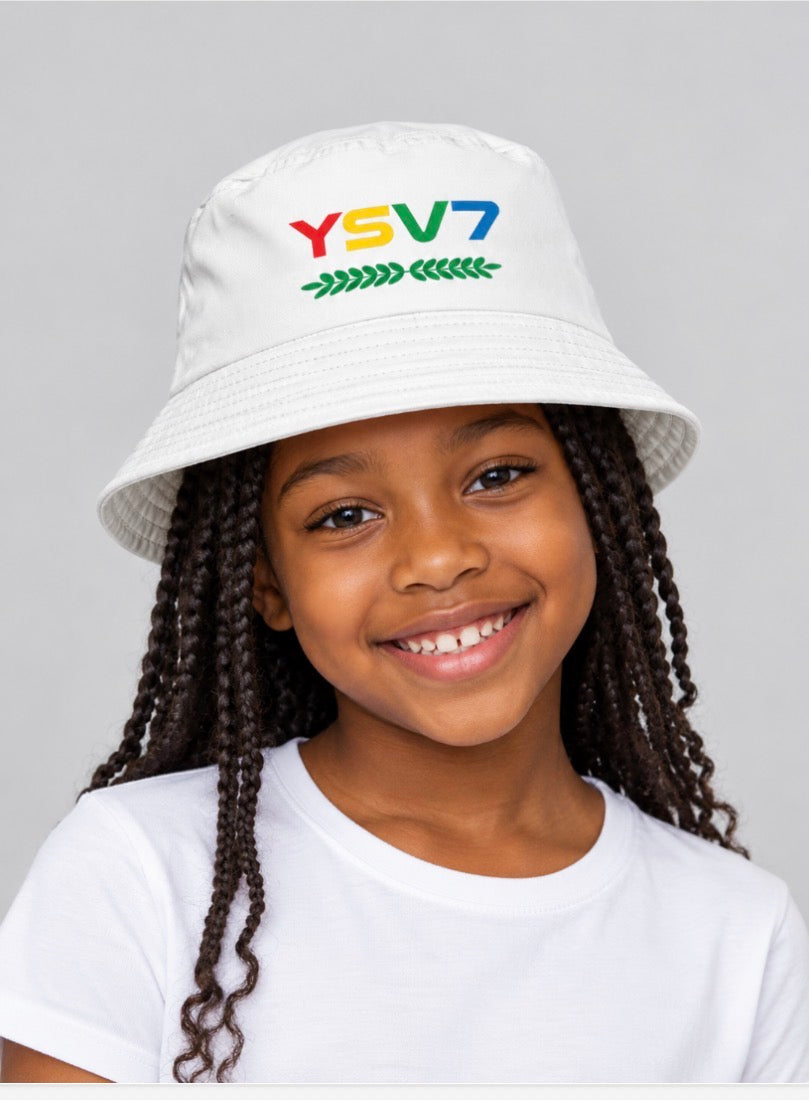 KIDS COLLECTION WHITE BUCKET HAT COLOURFUL LOGO