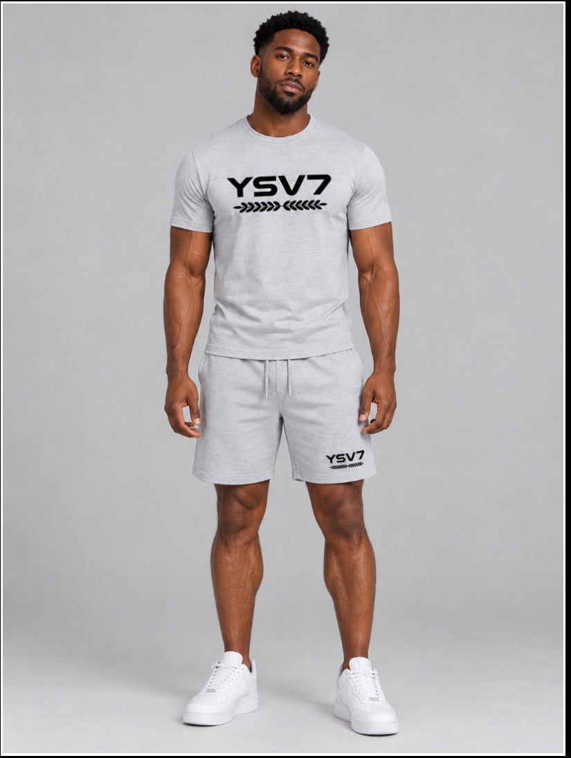 MENS LIGHT GREY FITTED SHORT SET