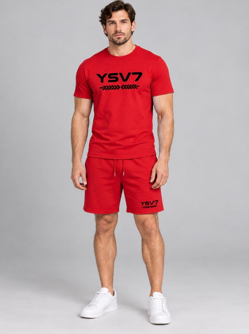 MENS RED FITTED SHORT SET