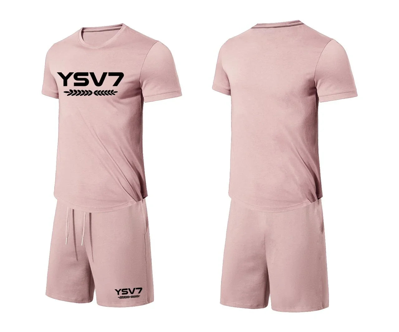 MENS DUSTY PINK FITTED SHORT SET