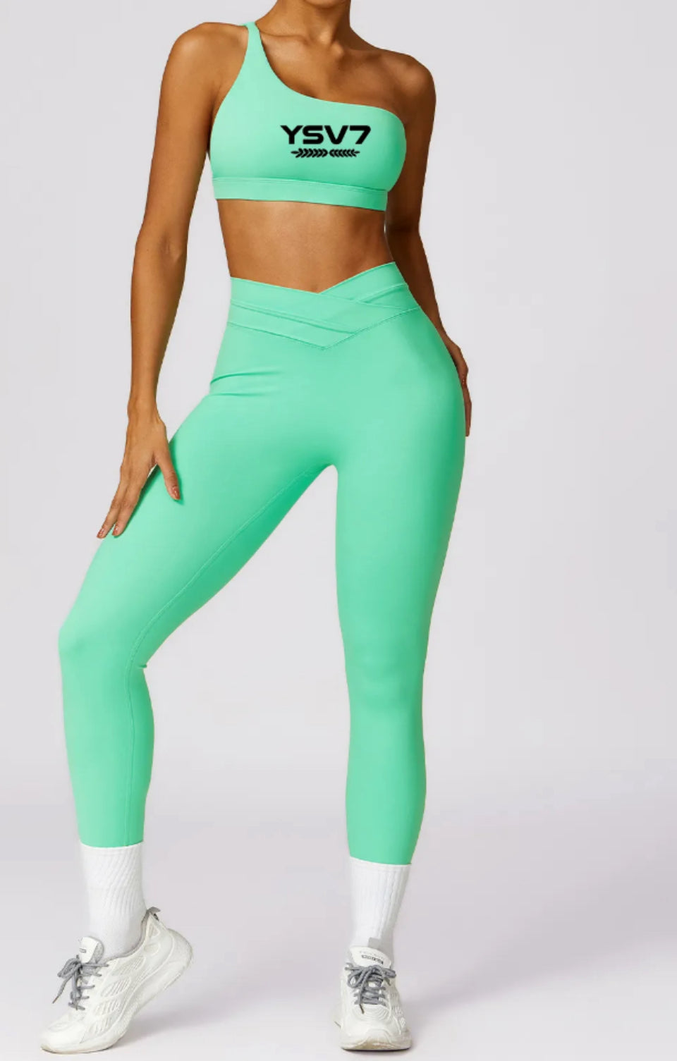 SHAPEWEAR MINT GREEN ONE SHOULDER SPORTS BRA TOP AND GYM WEAR SET