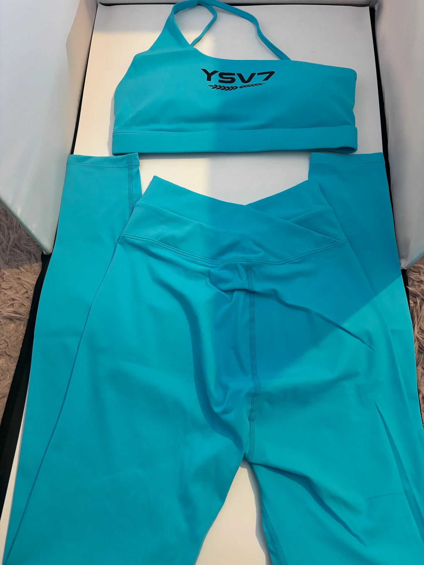 SHAPEWEAR TURQUOISE BLUE ONE SHOULDER SPORTS BRA TOP AND GYM WEAR SET