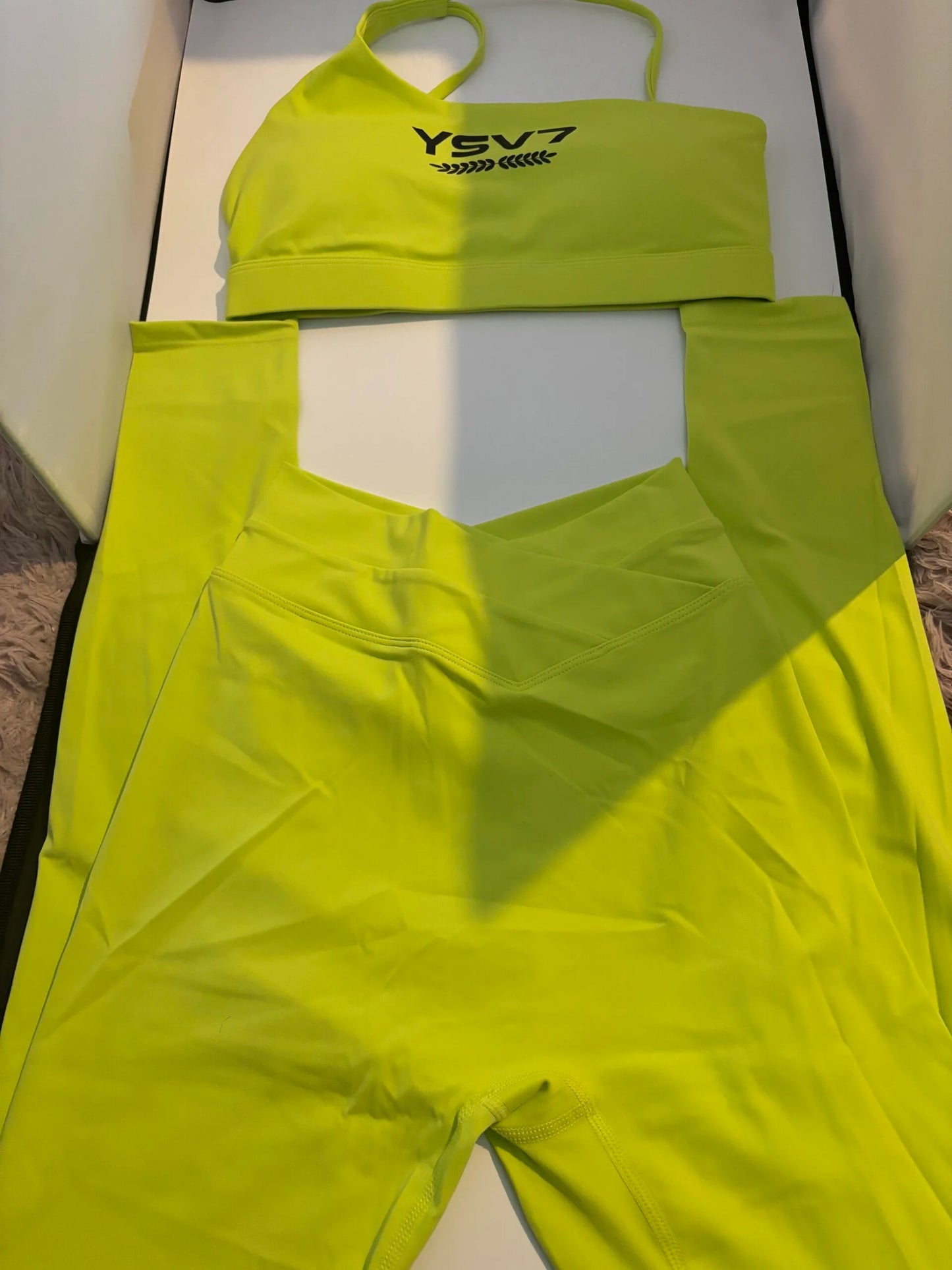 SHAPEWEAR CITRUS GREEN ONE SHOULDER SPORTS BRA AND GYM WEAR SET