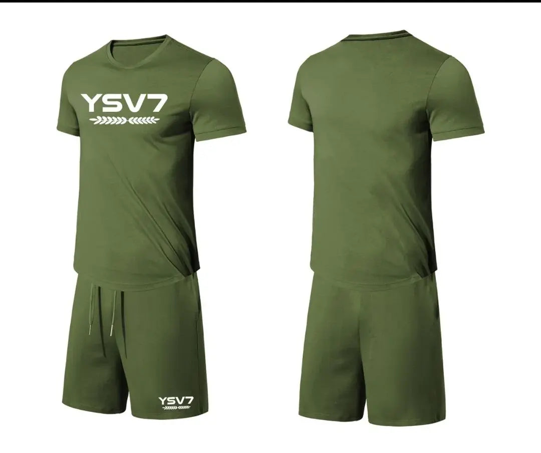 MENS ARMY GREEN FITTED SHORT SET