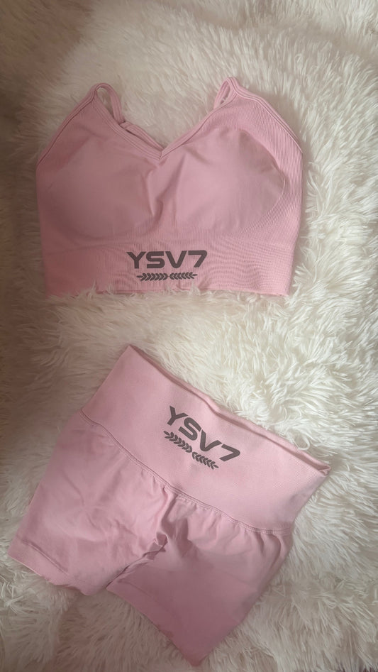 YSV7 Women's Light Pink Sports Bra and Shorts Set