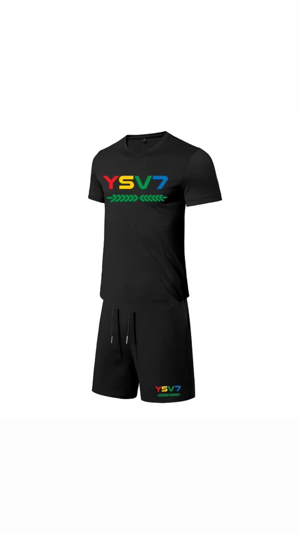 MENS BLACK FITTED SHORT SET COLOURFUL LOGO