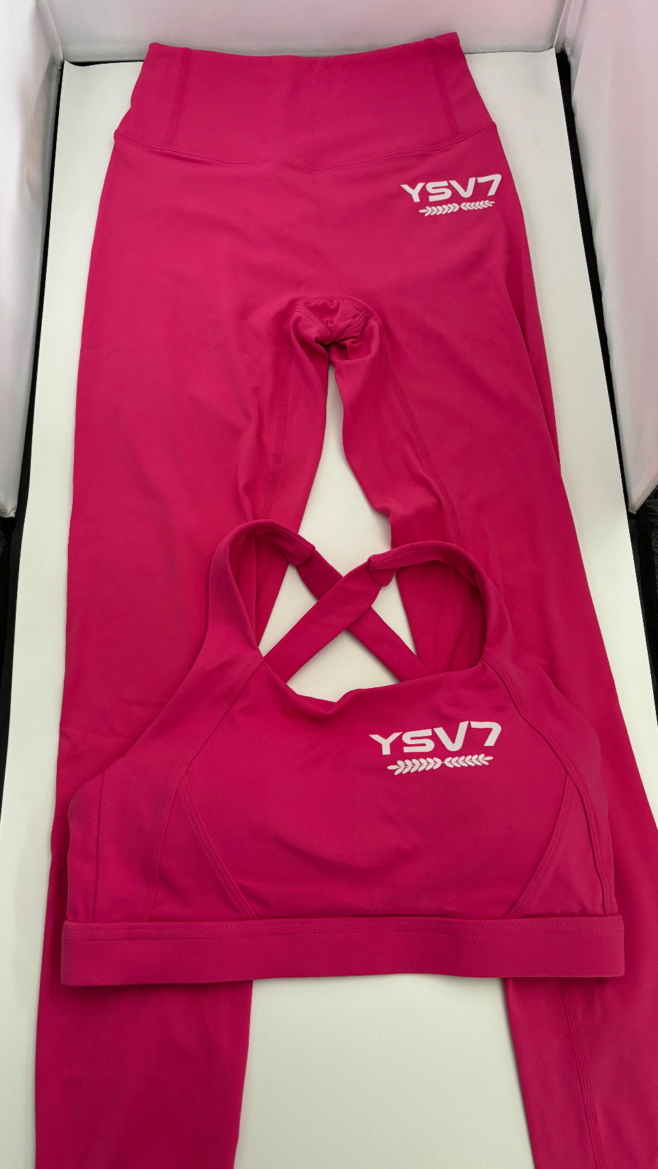 SHAPEWEAR FUSCHIA PINK CROSS STRAP SPORTS BRA TWO PIECE GYM WORKOUT SET