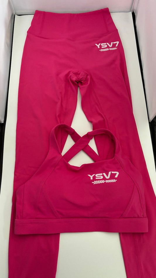 SHAPEWEAR FUSCHIA PINK CROSS STRAP SPORTS BRA TWO PIECE GYM WORKOUT SET