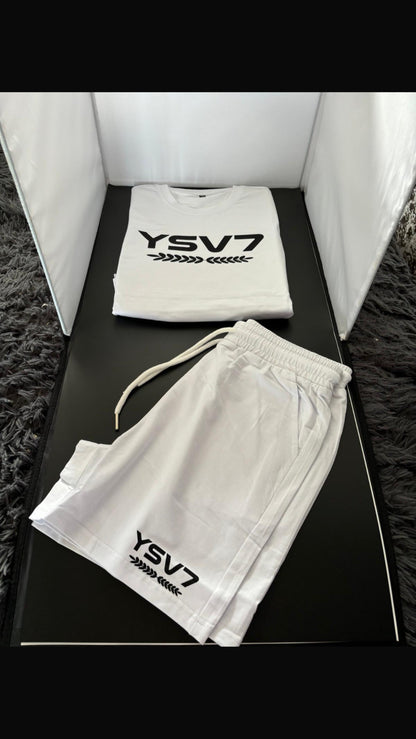 WOMENS FITTED WHITE SHORT SET BLACK LOGO