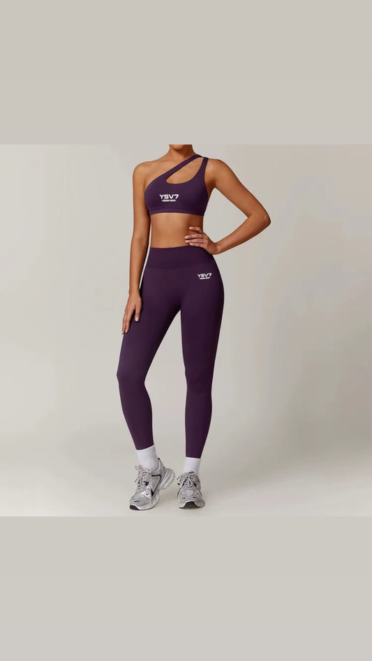 SHAPEWEAR THE COLOUR PURPLE ONE SHOULDER SPORTS BRA AND GYM WEAR SET