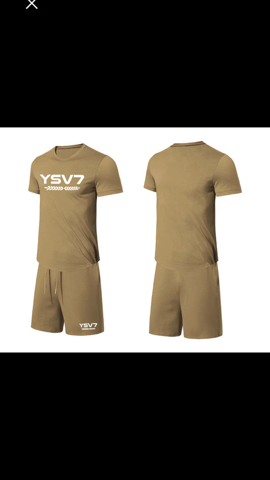 MENS LIGHT BROWN FITTED SHORT SET