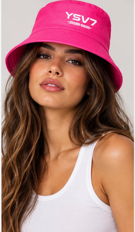 UNISEX DARK PINK BUCKET HAT WHITE LOGO