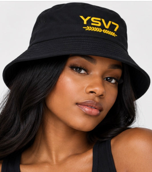 UNISEX BLACK BUCKET HAT YELLOW LOGO