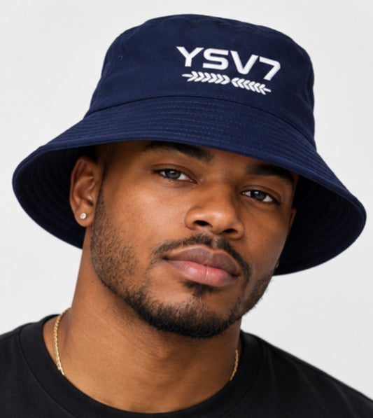 UNISEX NAVY BUCKET HAT WHITE LOGO