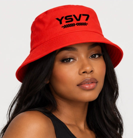 UNISEX RED BUCKET HAT BLACK LOGO
