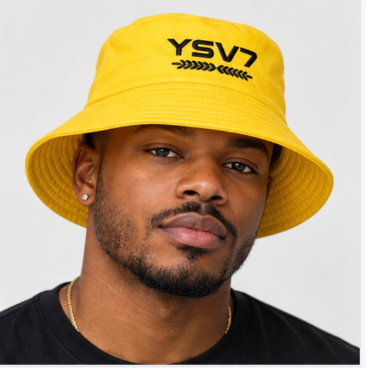 UNISEX YELLOW BUCKET HAT BLACK LOGO
