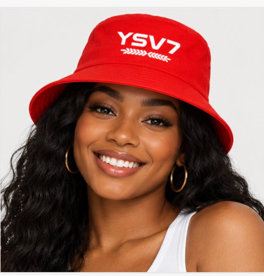 UNISEX RED BUCKET HAT WHITE LOGO
