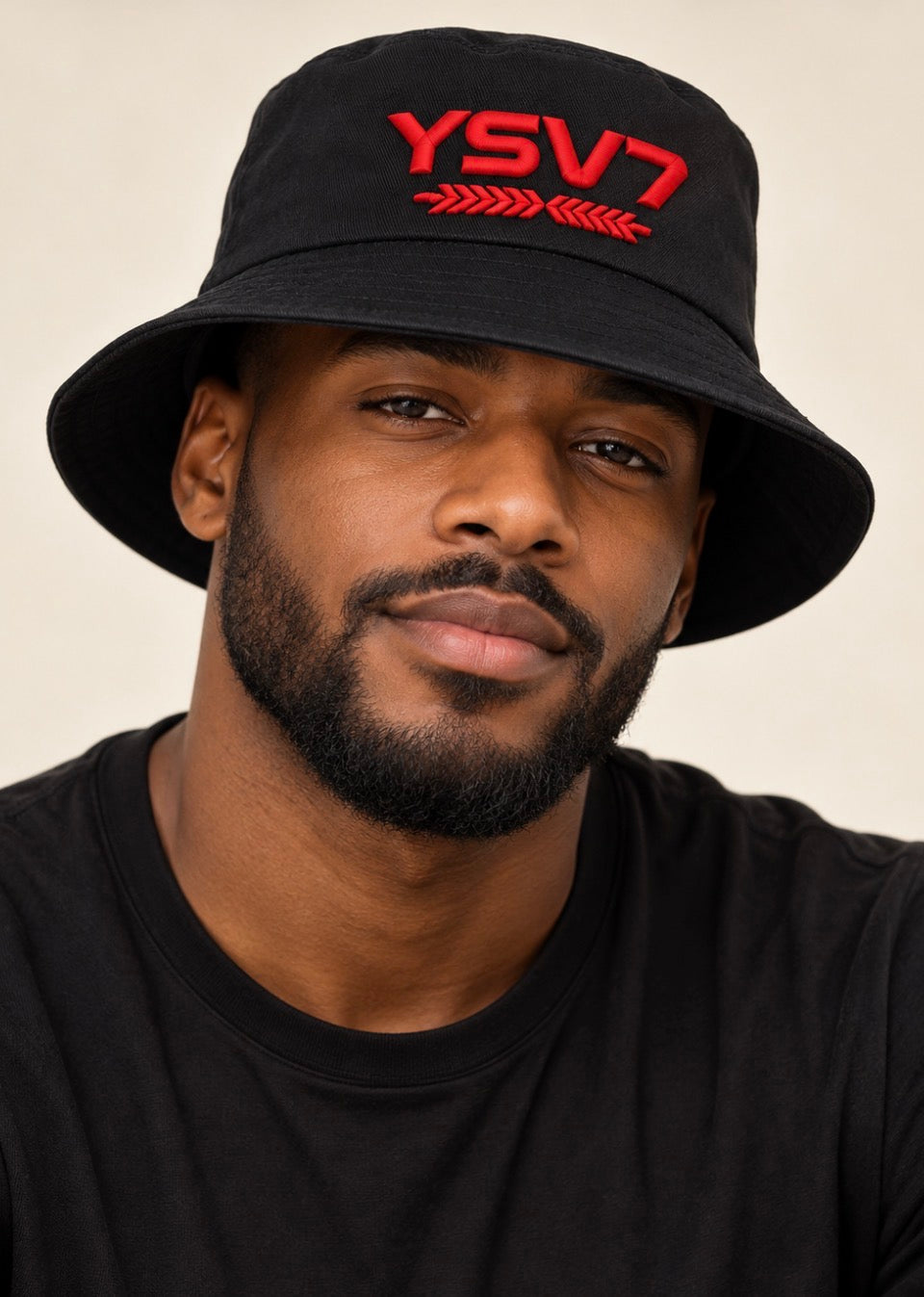 UNISEX BLACK BUCKET HAT RED LOGO