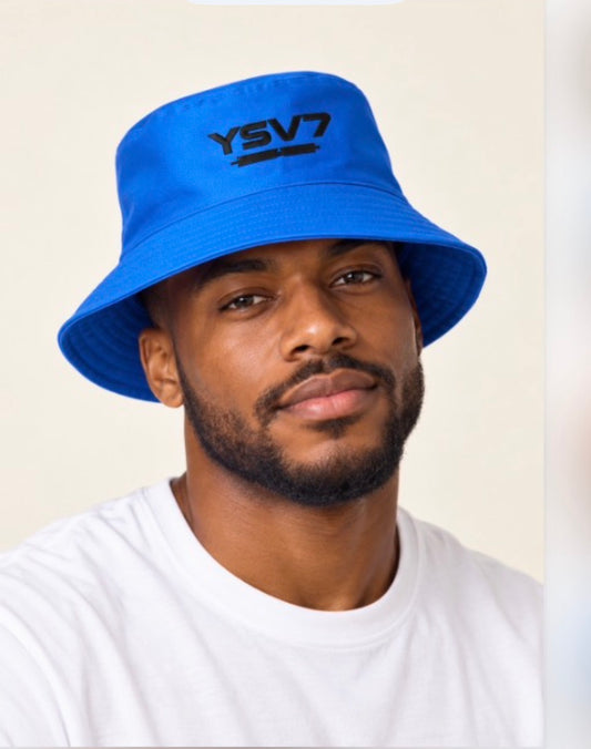 UNISEX COBALT BLUE BUCKET HAT BLACK LOGO