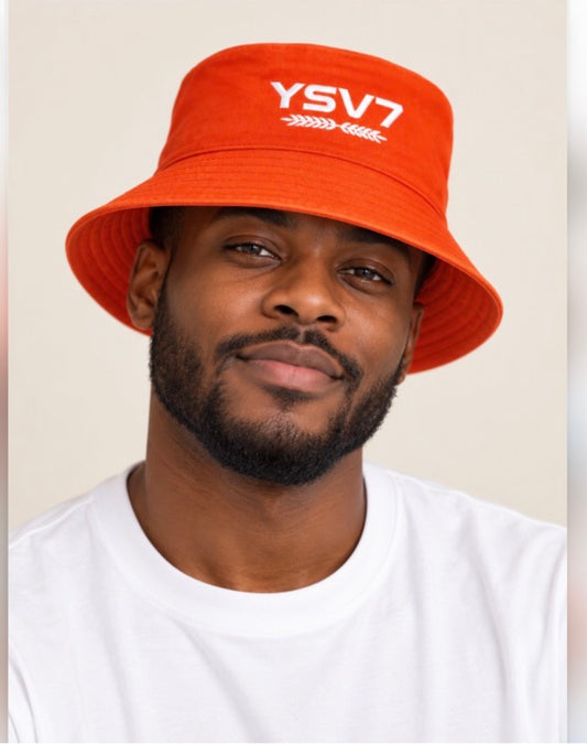 UNISEX ORANGE BUCKET HAT WHITE LOGO