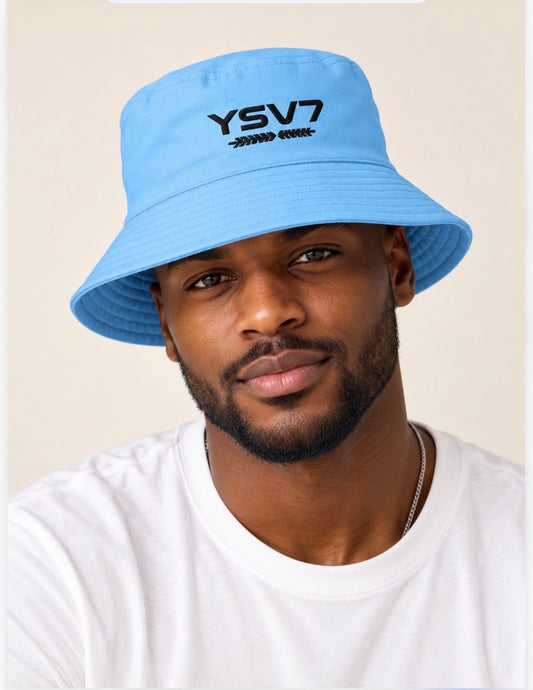 UNISEX LIGHT BLUE BUCKET HAT BLACK LOGO