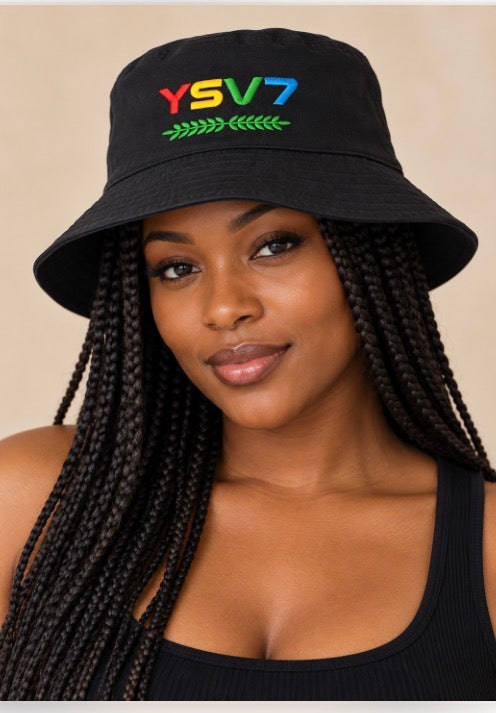 UNISEX BLACK BUCKET HAT COLOURFUL LOGO