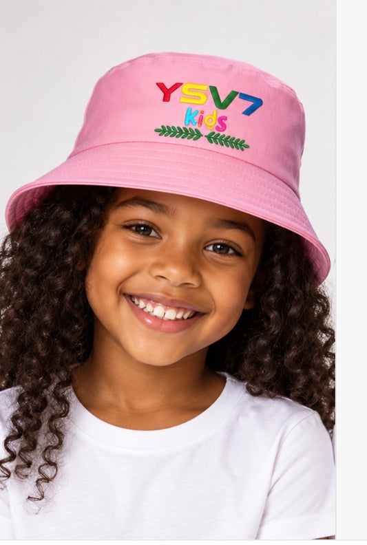 KIDS COLLECTION PINK BUCKET HAT COLOURFUL LOGO