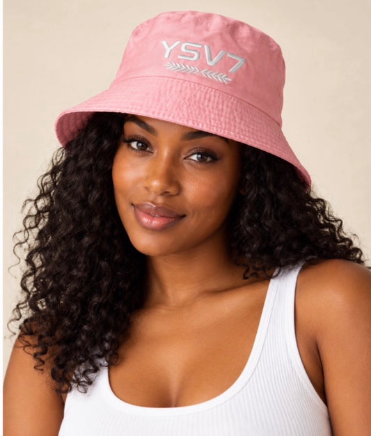 UNISEX LIGHT PINK BUCKET HAT WHITE LOGO