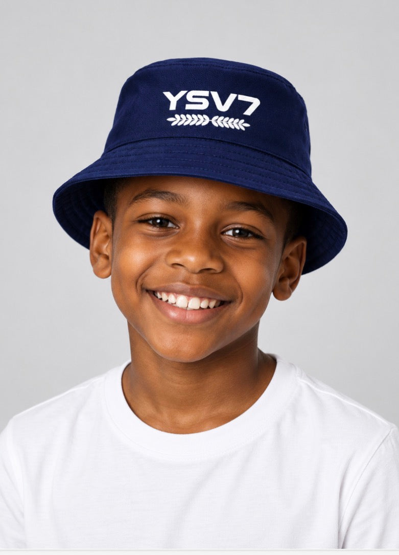 KIDS COLLECTION NAVY BUCKET HAT WHITE LOGO
