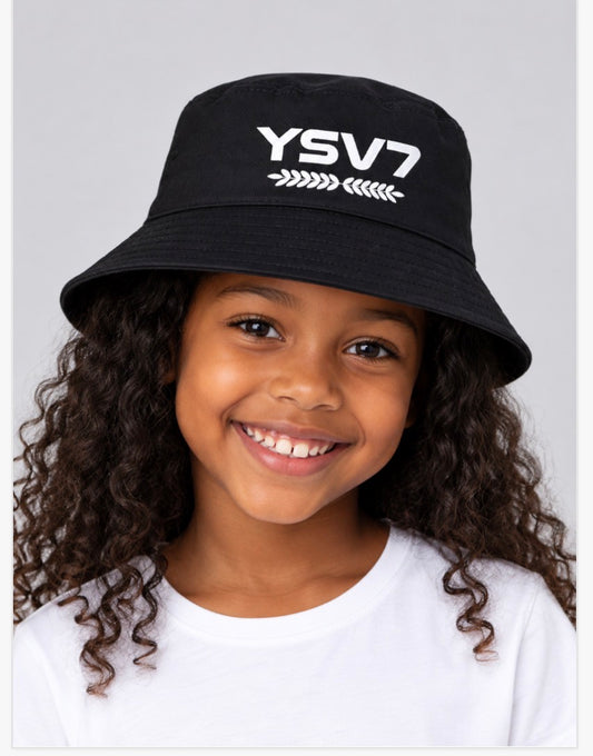 KIDS COLLECTION BLACK BUCKET HAT WHITE LOGO