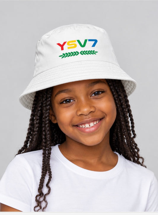 KIDS COLLECTION WHITE BUCKET HAT COLOURFUL LOGO