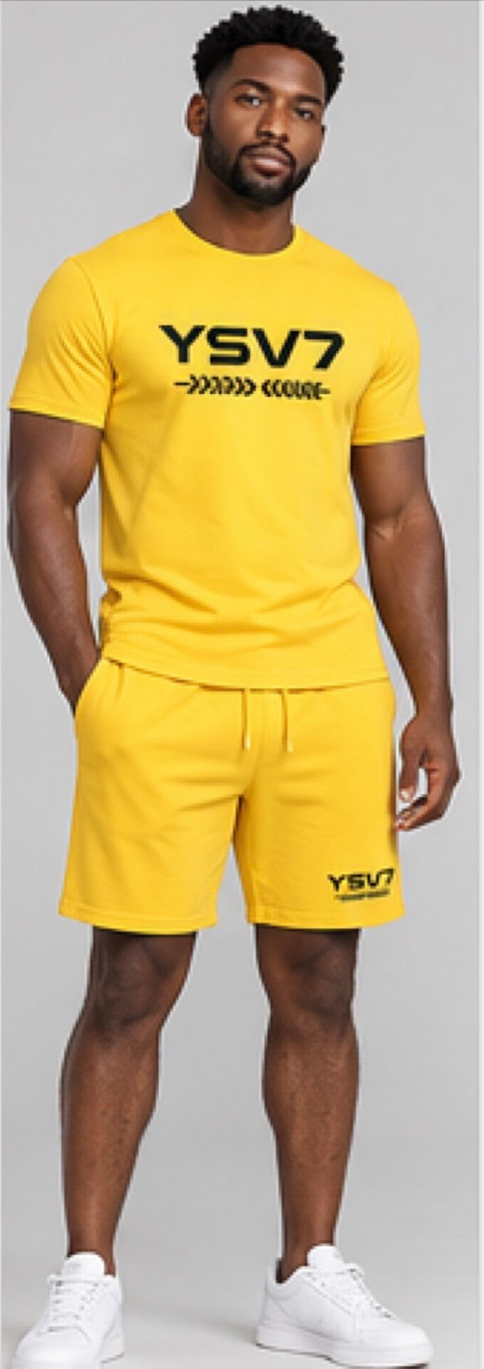 MENS YELLOW FITTED SHORT SET