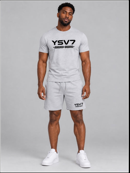 MENS LIGHT GREY FITTED SHORT SET