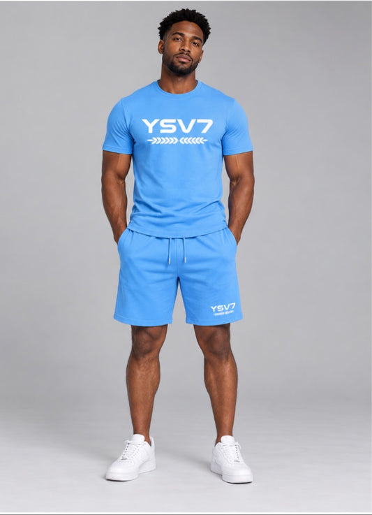 MENS SKY BLUE FITTED SHORT SET