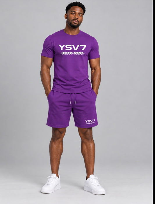 MENS PURPLE FITTED SHORT SET
