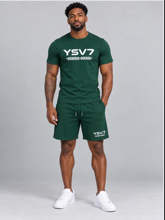 MENS DARK GREEN FITTED SHORT SET