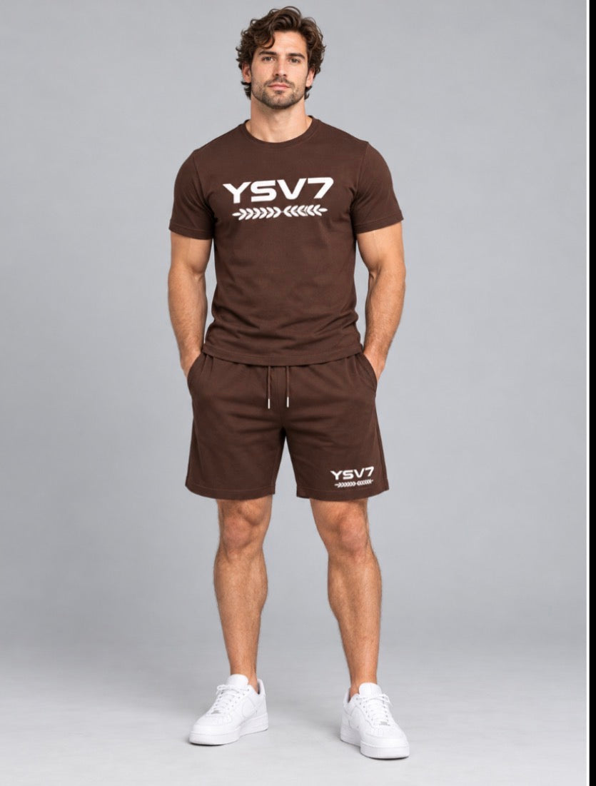 MENS DARK BROWN FITTED SHORT SET