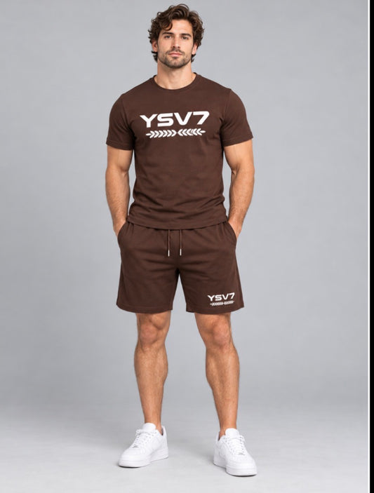 MENS DARK BROWN FITTED SHORT SET