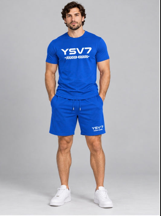 MENS COBALT BLUE FITTED SHORT SET