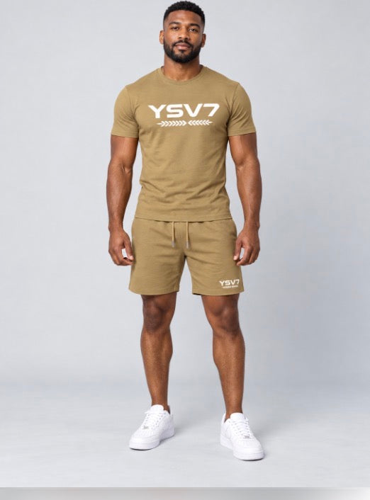 MENS LIGHT BROWN FITTED SHORT SET