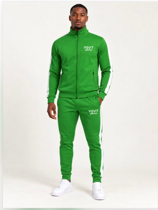 MENS BRIGHT GREEN AND WHITE FITTED TRACKSUIT