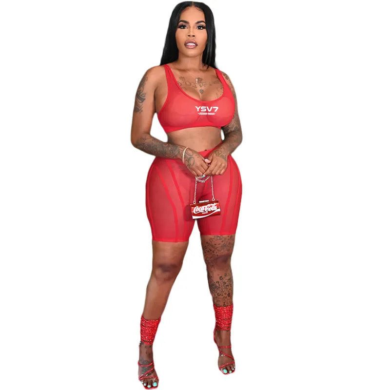 WOMENS BEACH WEAR RED SHEER SET