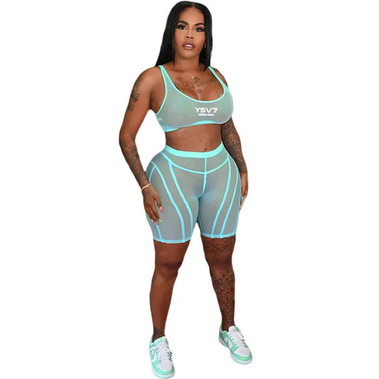 WOMENS BEACH WEAR PEPPERMINT SHEER SET