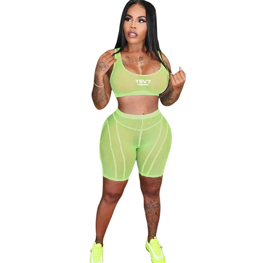 WOMENS BEACH WEAR FLUORESCENT SHEER  SET